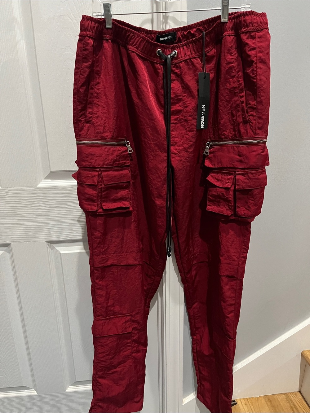 Men's Red Cargo Jogger Sweatpants